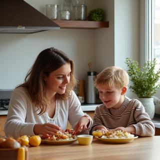 Glückliche Familie beim gesunden Frühstück