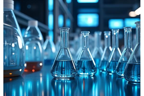 Nahaufnahme einer Laborumgebung mit Reagenzgläsern und wissenschaftlichen Geräten