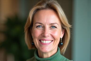 Porträt von Dr. Sarah Müller, einer freundlich lächelnden Ernährungswissenschaftlerin