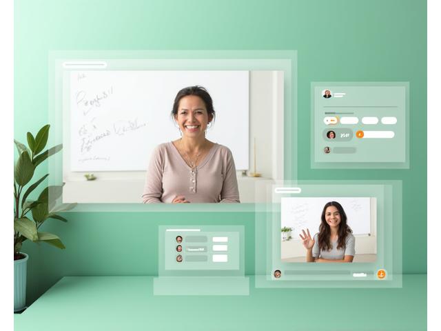 Screencaps von einem Online-Workshop mit Live-Chat, Referenten und Teilnehmervideos